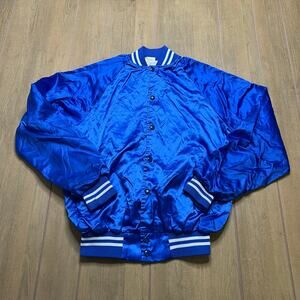Vintage Nevada State Satin Jacket USA Made Blue Snap Bomber Medium 80s 90s